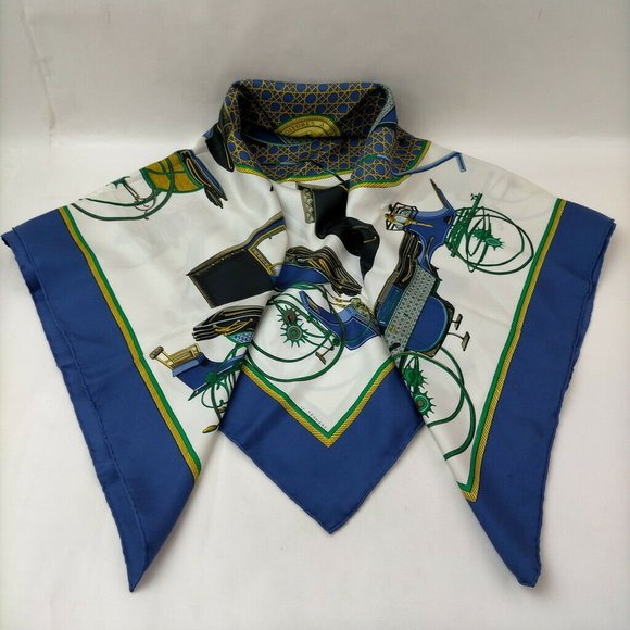 Hermes Accessories - Hermes scarf Carre 90 Blue Silk100%